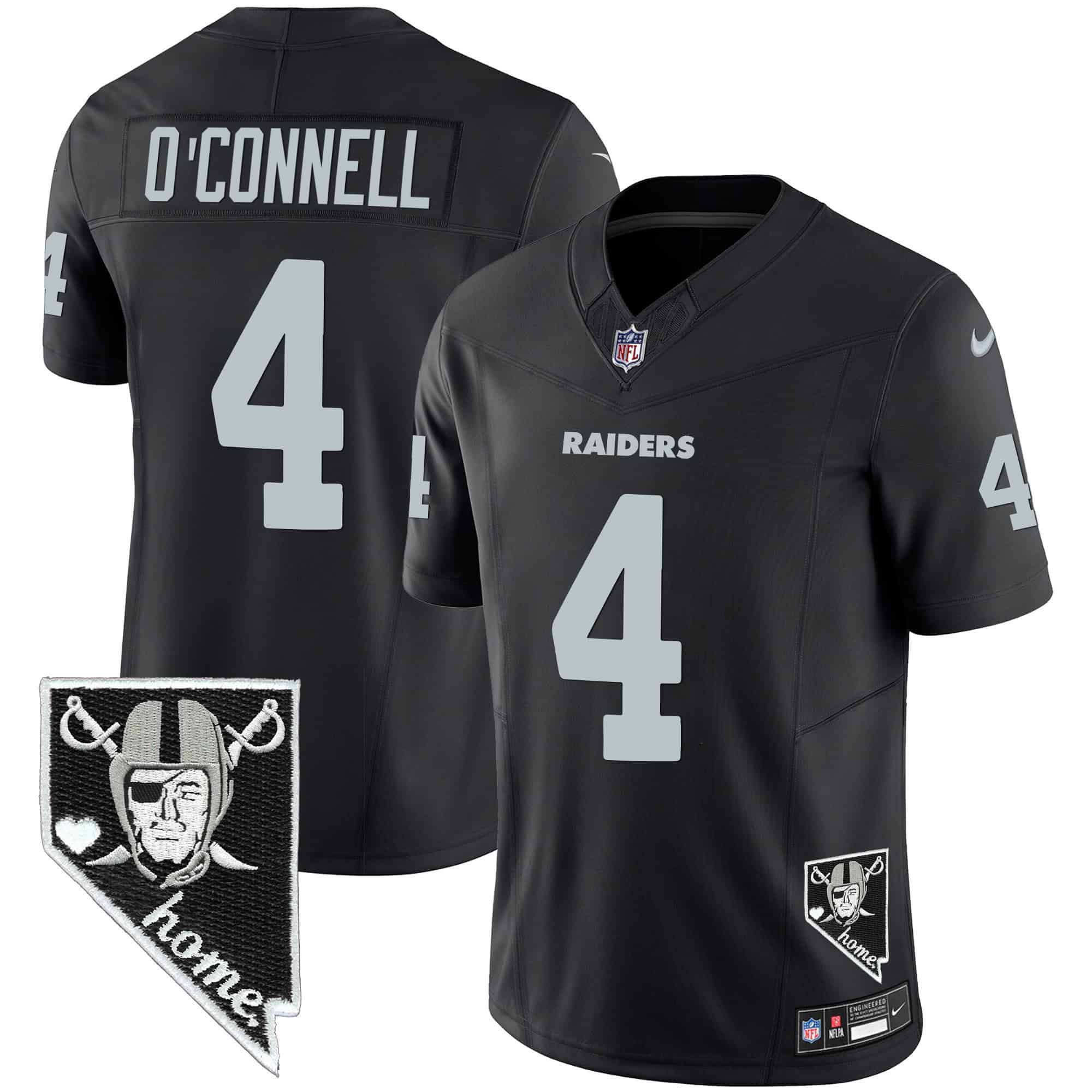 Men Oakland Raiders #4 OConnell Black 2024 Nike Nevada Home Patch Vapor NFL Jersey style 1